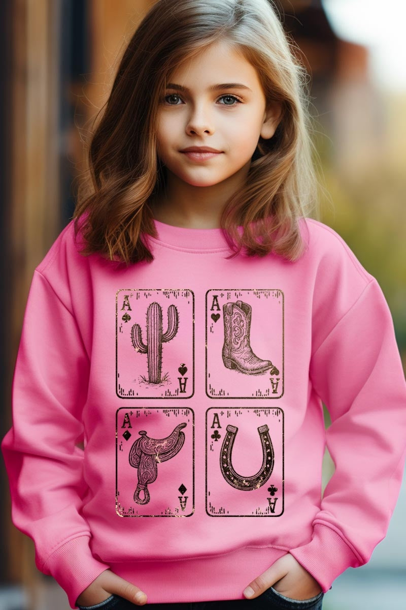 UL180B-E3094Z Western Cowgirl Card Kids Graphic Sweatshirt $20