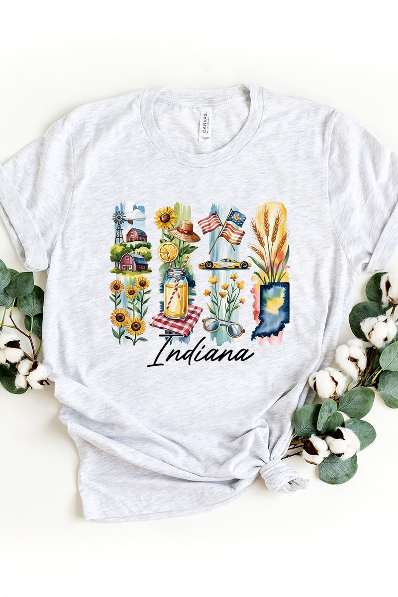 US3001-E3061IN Indiana State Brushstroke Graphic Tee $12.5
