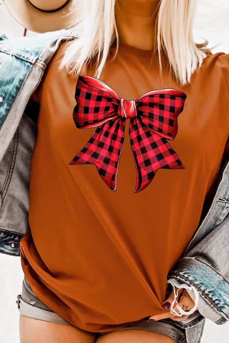 US3001P-E3198 Red Buffalo Plaid Bow Graphic Plus Tee $16