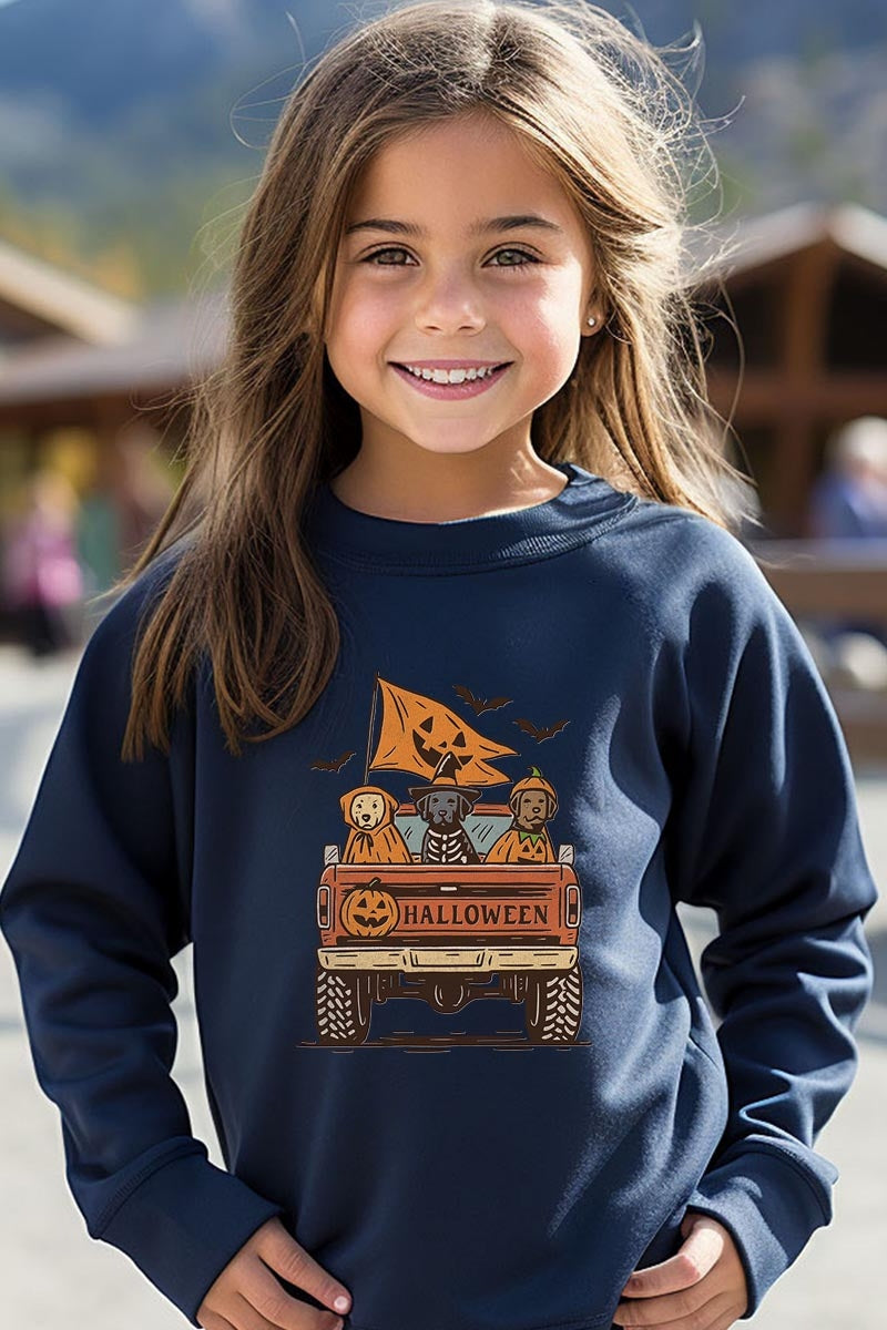 UL180B-E3150Z Halloween Truck Dogs Kids Graphic Sweatshirt $20