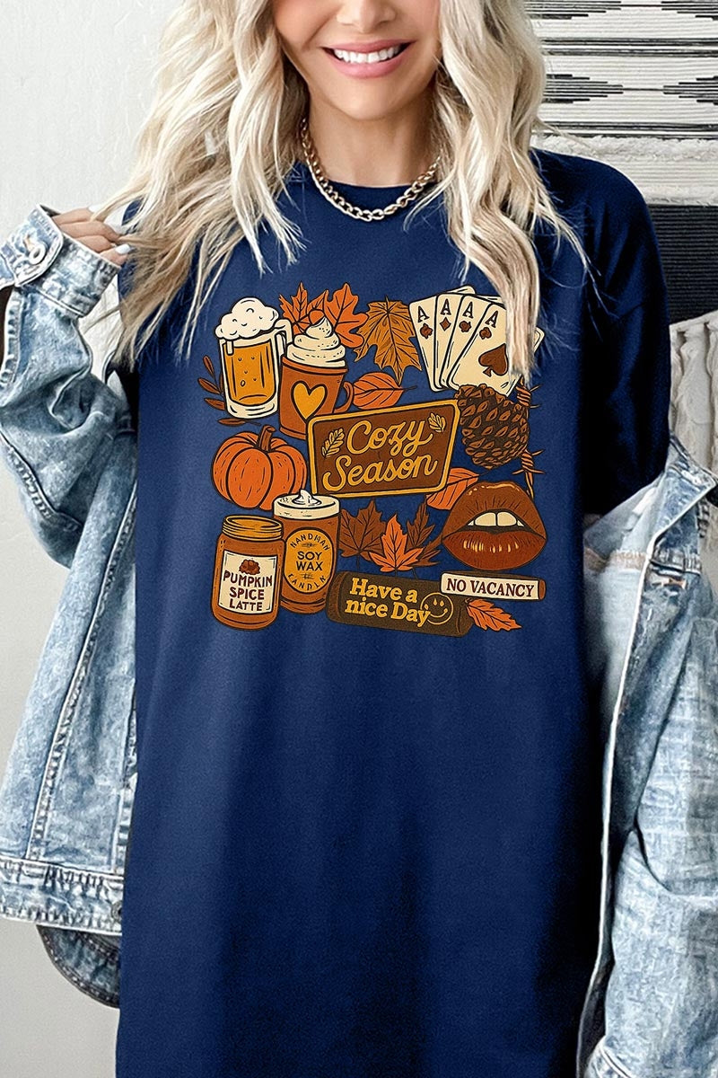 5000-E3119 Retro Fall Collage Graphic Heavy Cotton Tee $9
