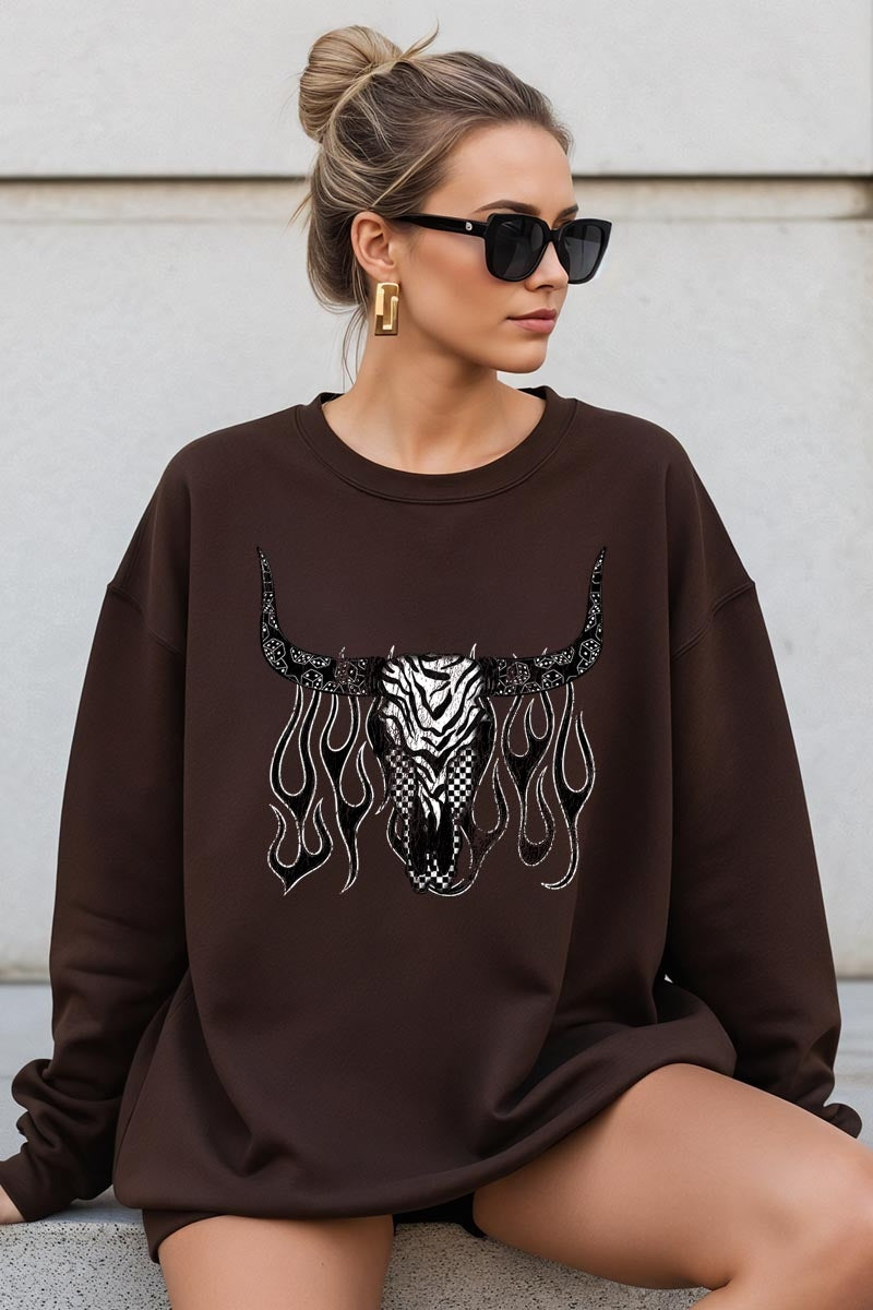 UL180-E3176 Western Bullskull Graphic Sweatshirt $20