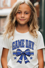 US3001Y-E3065Z Blue Game Day Football Bow Kids Graphic Tee $11