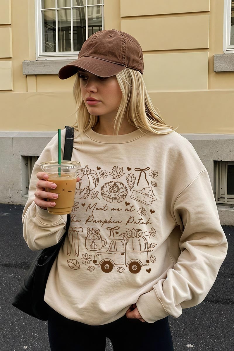 UL180-E3163 Pumpkin Patch Doodle Graphic Sweatshirt $20