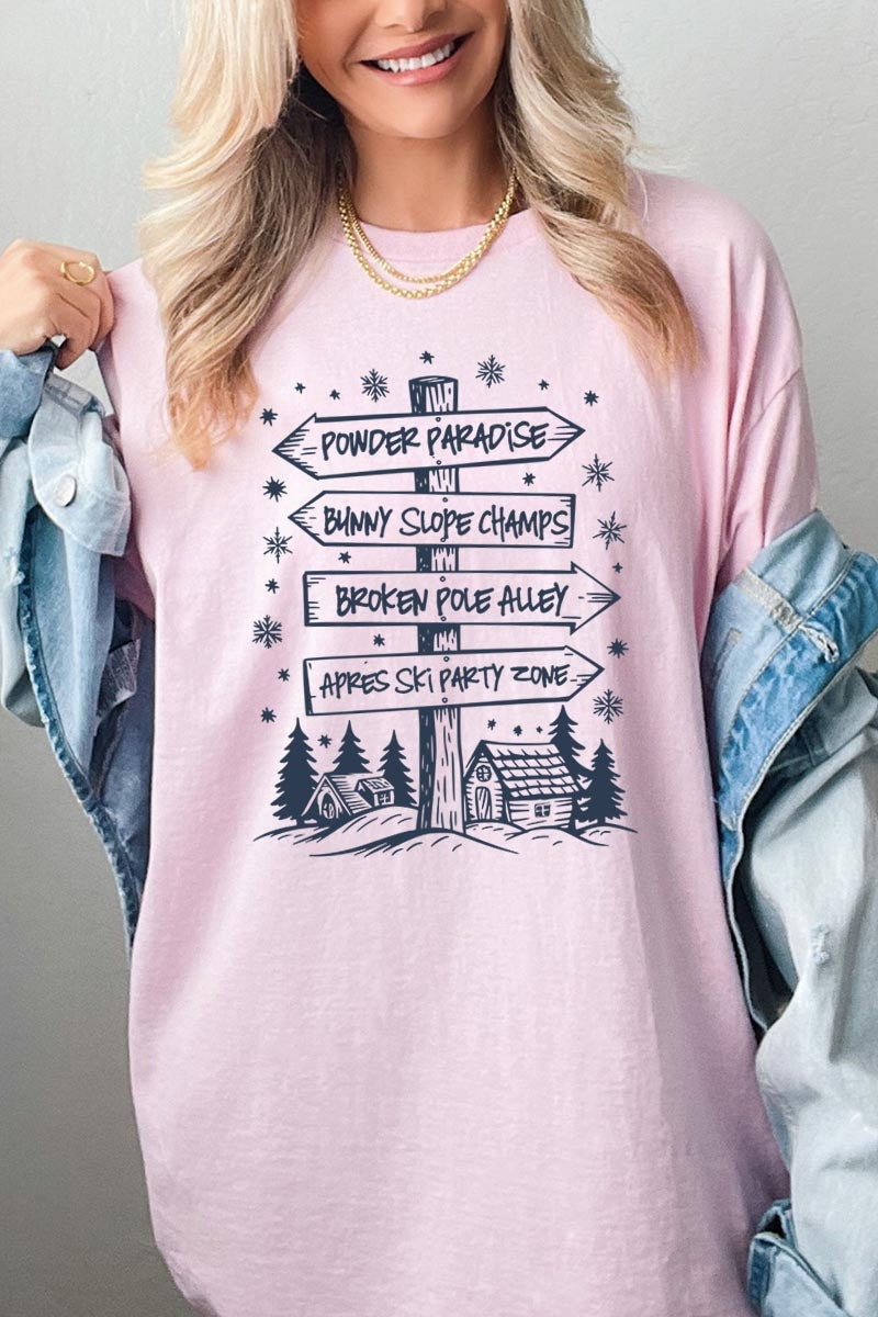 5000P-E3189 Ski Lodge Signs Graphic Plus Heavy Cotton Tee $12.75