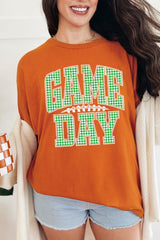 5000-E3128 Green Gingham Game Day Graphic Heavy Cotton Tee $9
