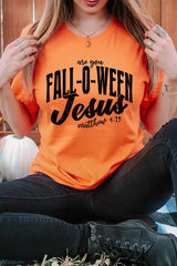 US3001P-E3143 Are You Fall O Ween Jesus Graphic Plus Tee $16