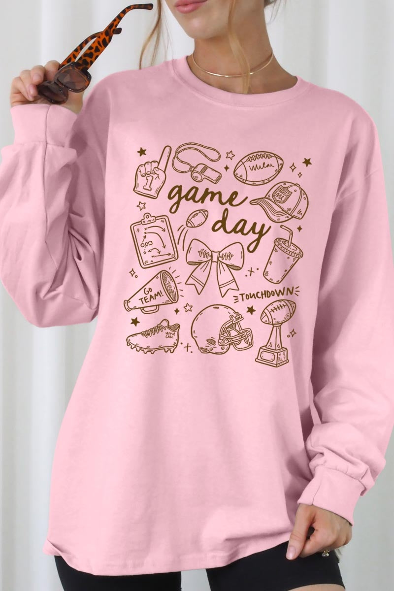 UL240P-E3081 Football Doodles Graphic Plus Long Sleeve Tee $17