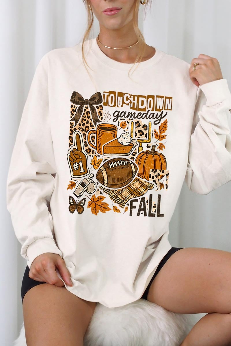 UL240-E3134 Fall Football Collage Graphic Long Sleeve Tee $13.75