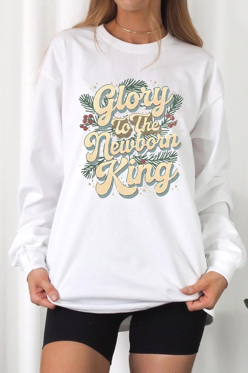 UL240-E3220 Glory to the Newborn King Graphic Long Sleeve Tee $13.75
