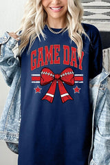 5000P-E3062 Red Football Bow Graphic Plus Heavy Cotton Tee $12.75