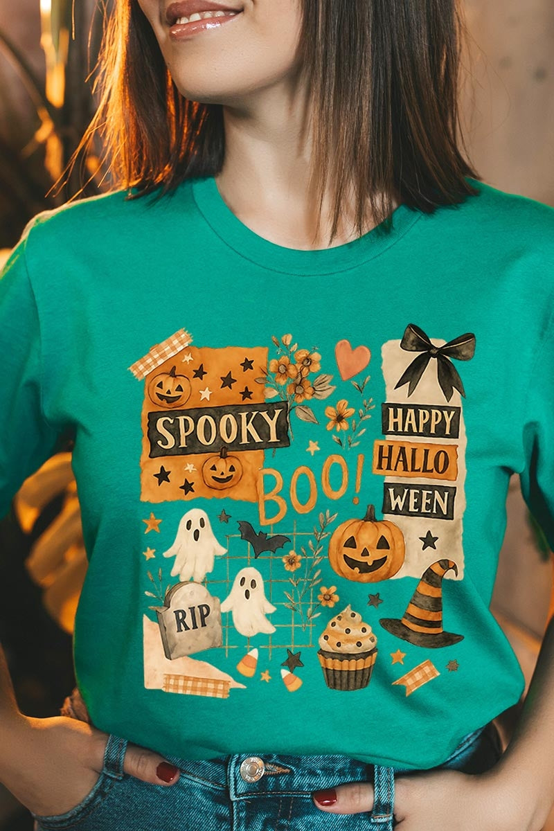 US3001-E3084 Halloween collage Graphic Tee $12.5