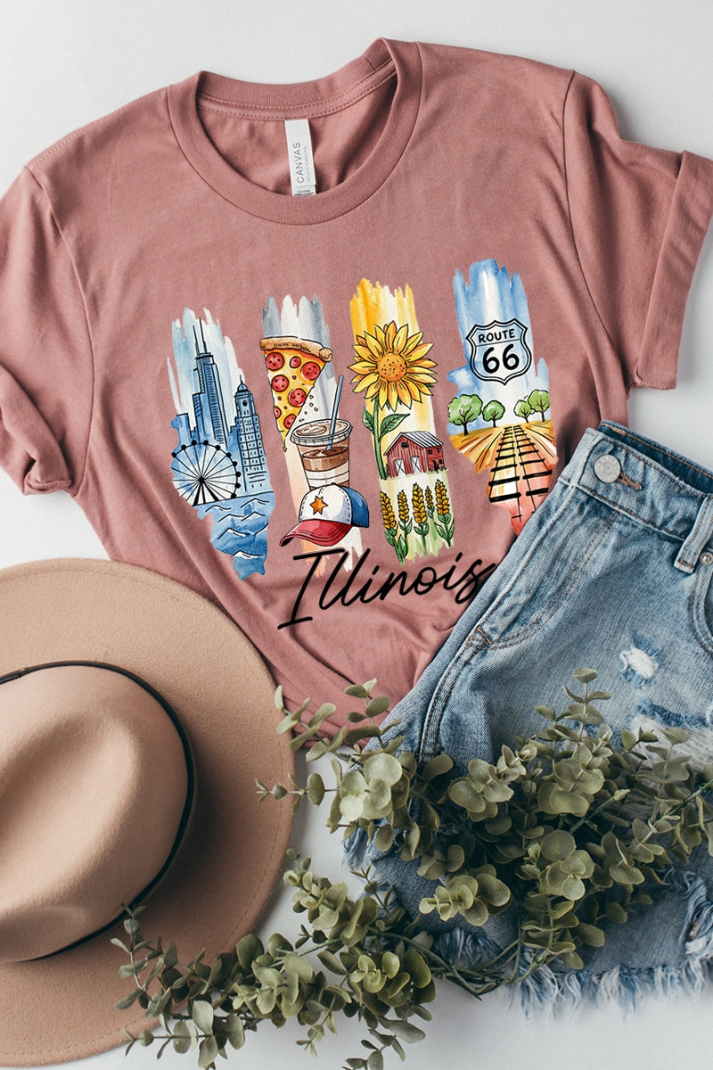 US3001P-E3061IL Illinois State Brushstroke Graphic Plus Tee $16