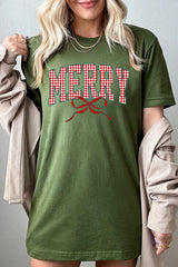 US3001P-E3206 Plaid Merry Christmas Bow Graphic Plus Tee $16