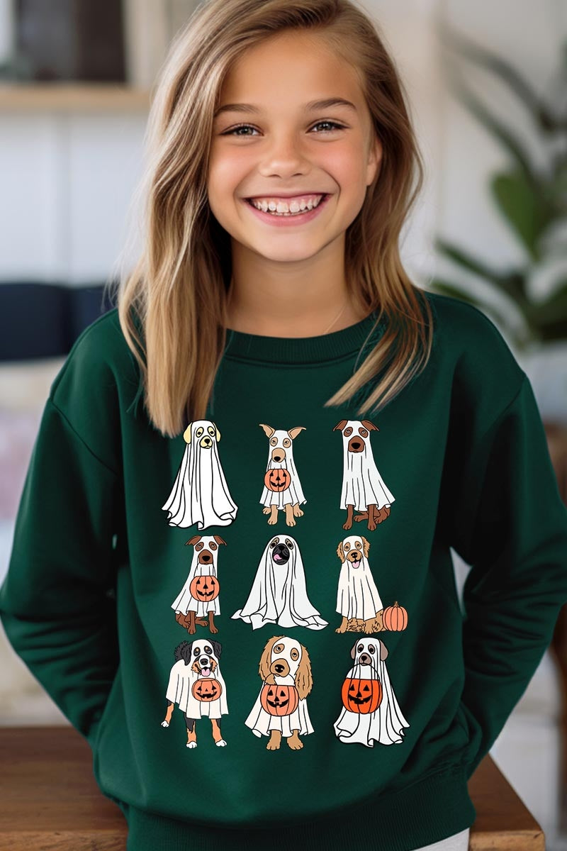 UL180B-E3106Z Halloween Ghost Dog Kids Graphic Sweatshirt $20