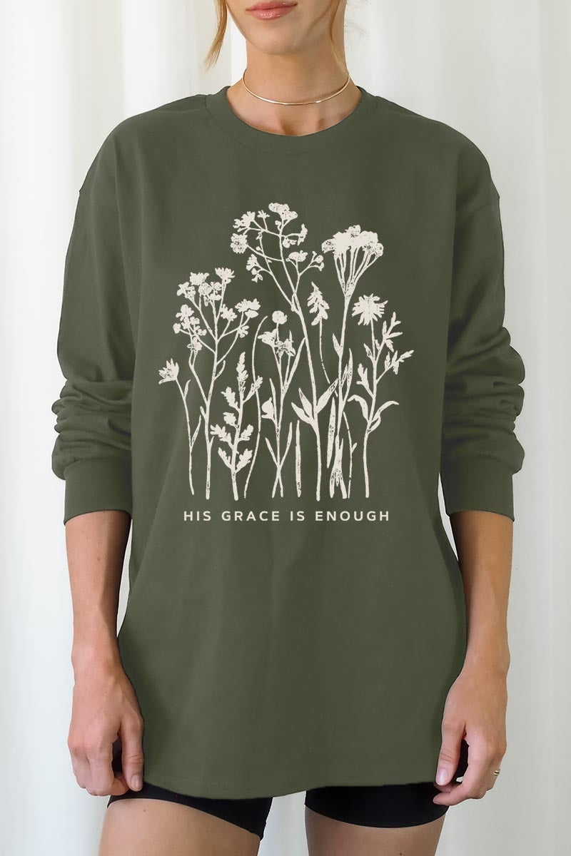UL240-E3146 Christian Wildflower Graphic Long Sleeve Tee $13.75