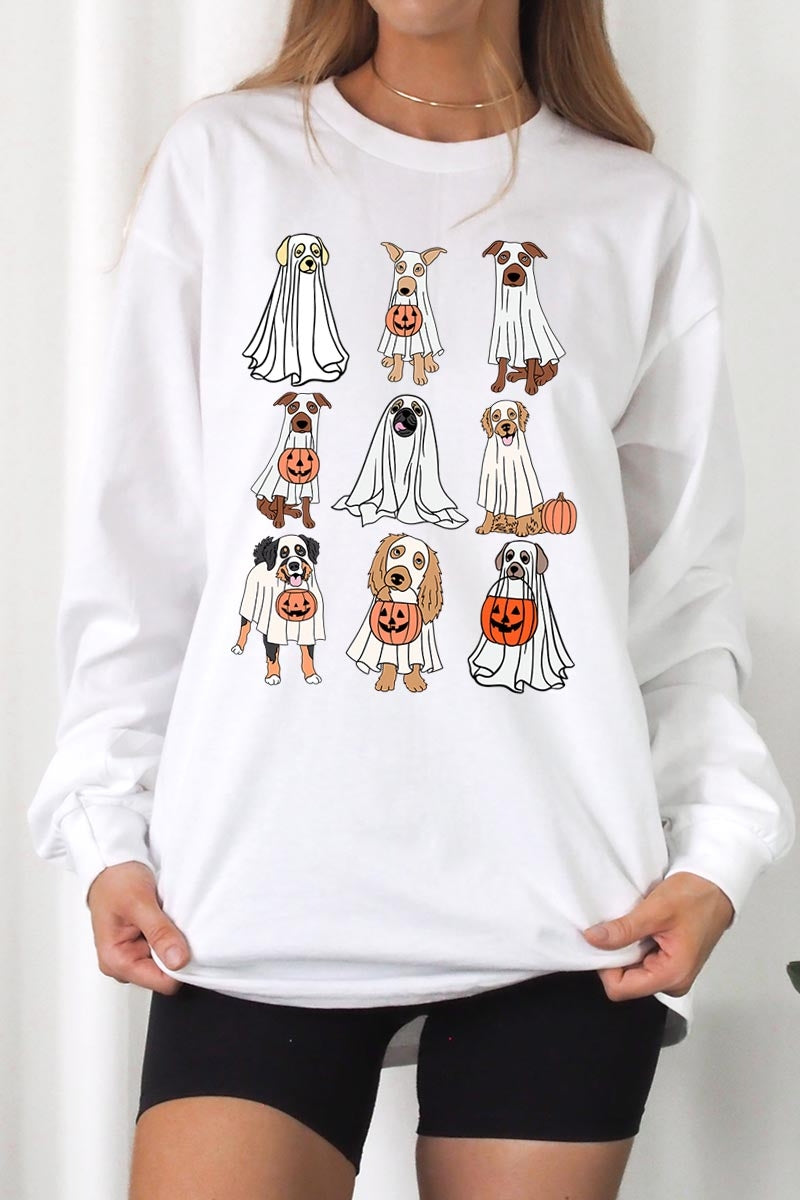 UL240-E3106 Halloween Ghost Dog Graphic Long Sleeve Tee $13.75