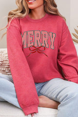 UL190-E3206 Plaid Merry Christmas Bow Graphic Sweatshirt $20