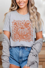 US3001-E3112 Fall Pumpkin Botanical Graphic Tee $12.5