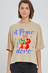 CTS-E3070 Il Pomodoro Tomato Art Graphic Relaxed Crop Top $11