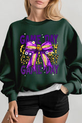 UL180-E3092 Purple Yellow Football Game Day Bow Sweatshirt $20