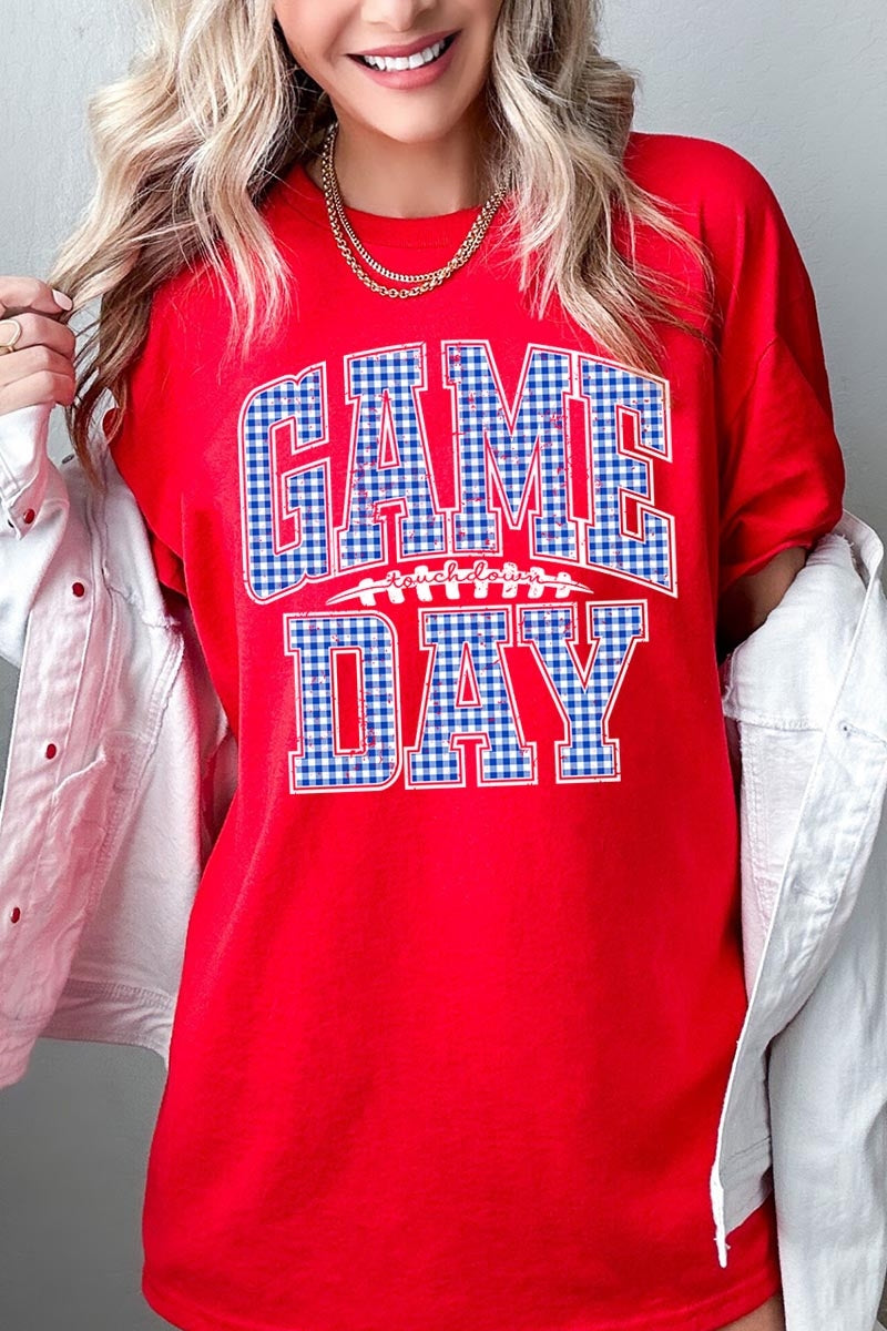 5000P-E3130 Blue Gingham Game Day Plus Heavy Cotton Tee $12.75