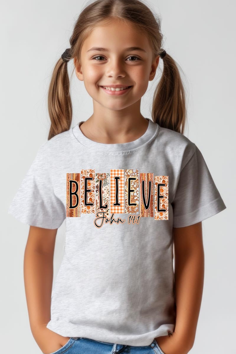 US3001Y-E3167Z Believe Fall Christian Kids Graphic Tee $11
