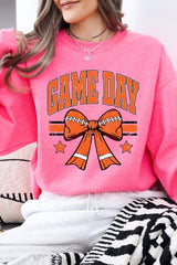 UL180-E3064 Orange Game Day Football Bow Graphic Sweatshirt $20