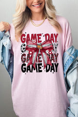 5000P-E3093 Red Silver Football Bow Plus Heavy Cotton Tee $12.75