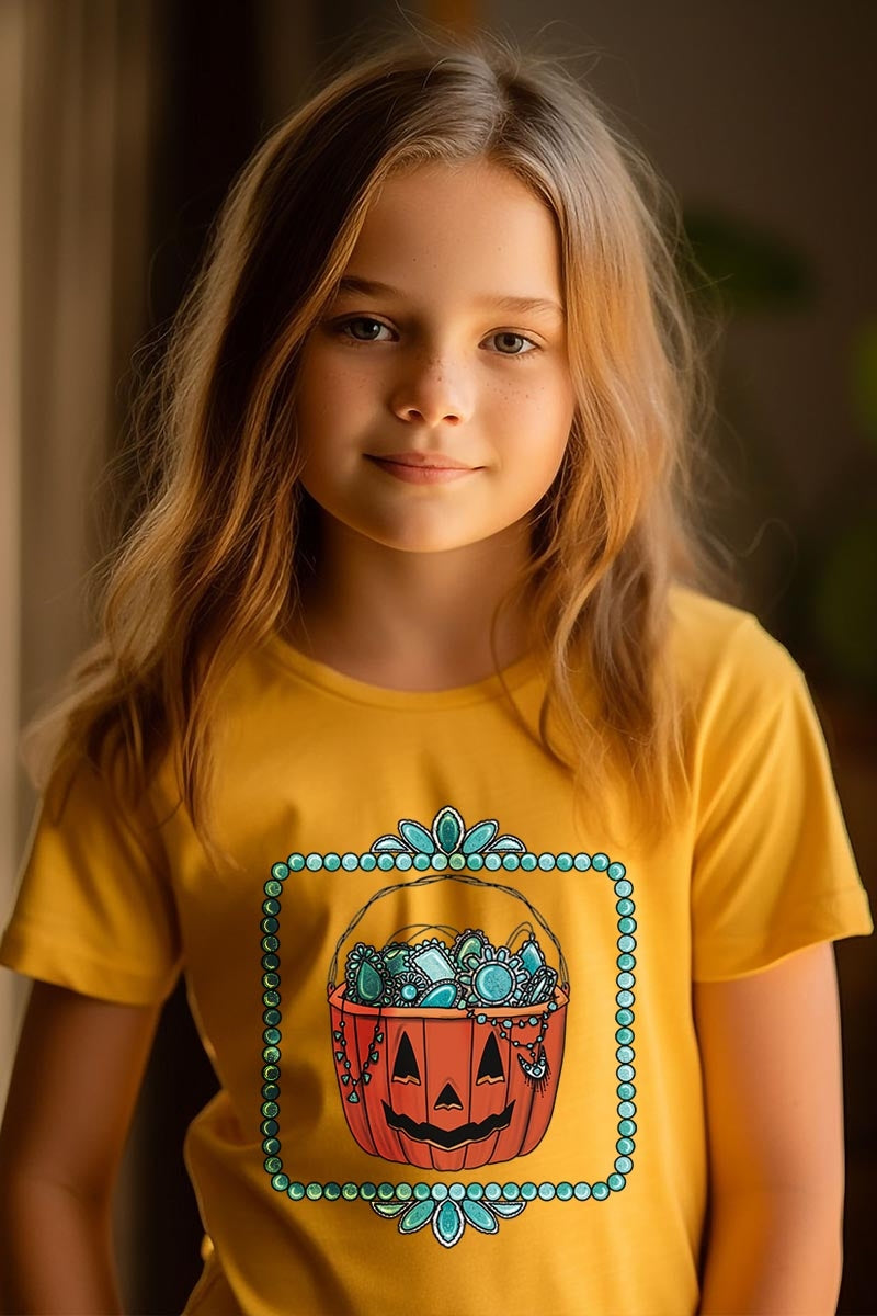 US3001Y-E3140Z Halloween turquoise pumpkin Kids Graphic Tee $11