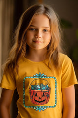 US3001Y-E3140Z Halloween turquoise pumpkin Kids Graphic Tee $11