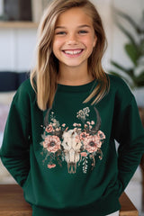 UL180B-E3113Z Western Skull Floral Kids Graphic Sweatshirt $20
