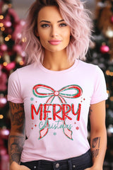 US3001P-E3197 Merry Christmas Bow Graphic Plus Tee $16