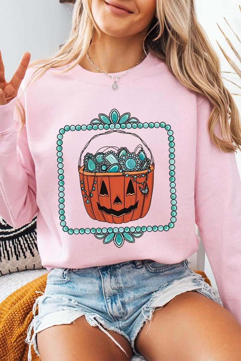 UL180-E3140 Halloween turquoise pumpkin Graphic Sweatshirt $20