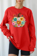 UL240P-E3118 Floral Pumpkin Graphic Plus Long Sleeve Tee $17