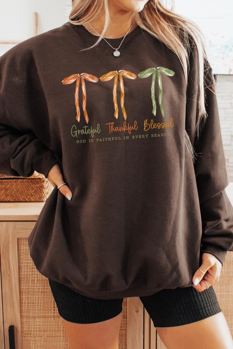 UL180-E3111 Grateful Thankful Blessed Graphic Sweatshirt $20