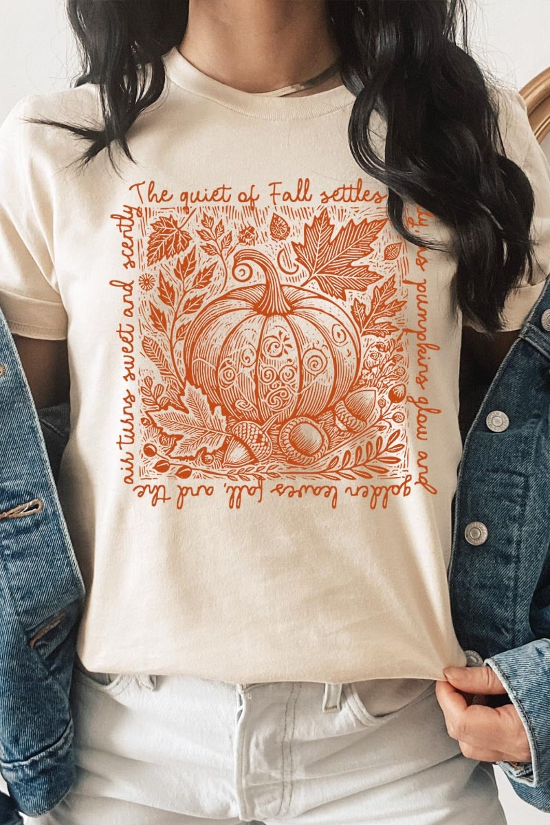 US3001-E3112 Fall Pumpkin Botanical Graphic Tee $12.5