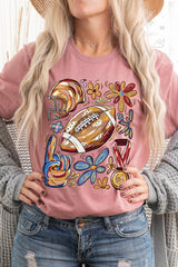 US3001P-E3072 Retro Floral Football Graphic Plus Tee $16