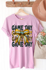 US3001P-E3090 Yellow Football Game Day Bow Graphic Plus Tee $16