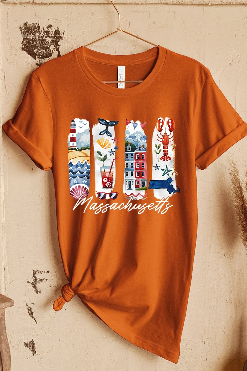US3001-E3061MA Massachusetts State Brushstroke Graphic Tee $12.5