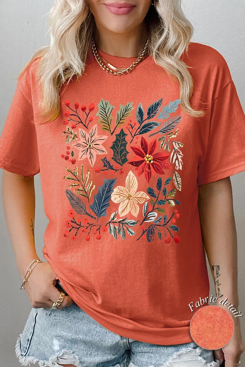 5000P-E3186 Floral Christmas Graphic Plus Heavy Cotton Tee $12.75