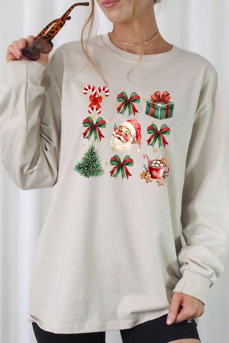 UL240-E3217 Santa Gifts & Bows Christmas Graphic Long Sleeve Tee $13.75