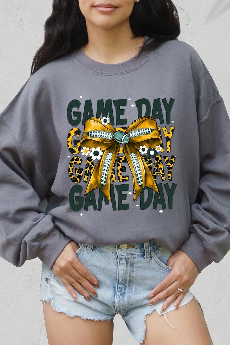 UL180-E3090 Yellow Football Game Day Bow Graphic Sweatshirt $20
