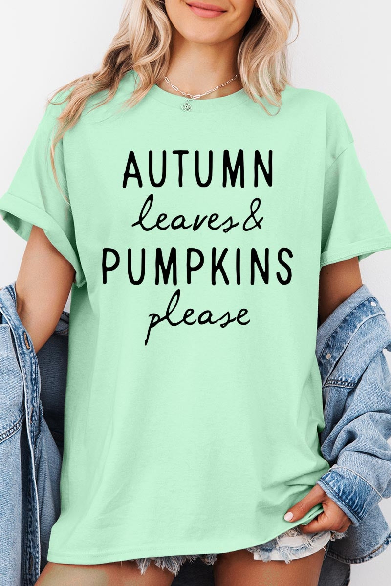 5000P-E3158 Autumn Leaves Pumpkins Graphic Plus Heavy Cotton Tee $12.75