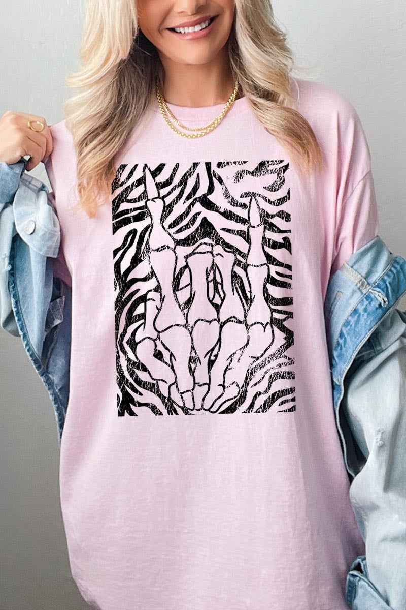 5000-E3177 Skeleton Hands Zebra Graphic Heavy Cotton Tee $9