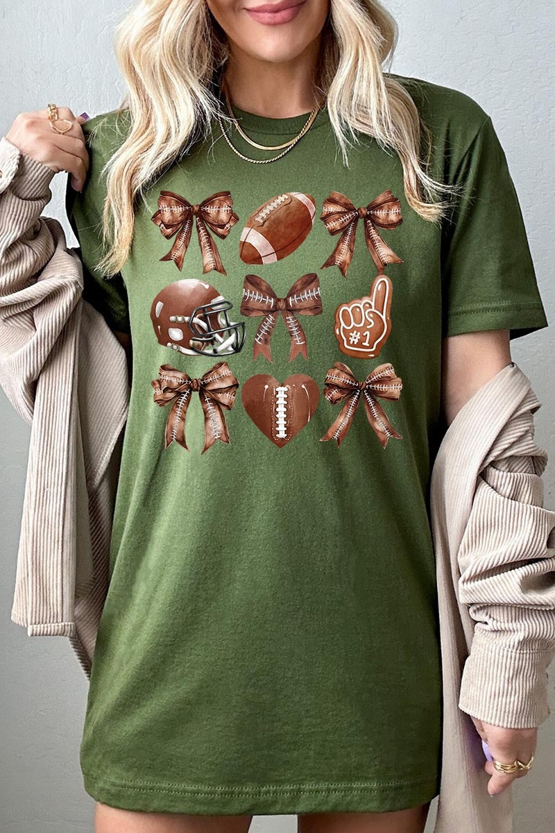 US3001P-E3054 Cute Football and Bow Graphic Plus Tee $16