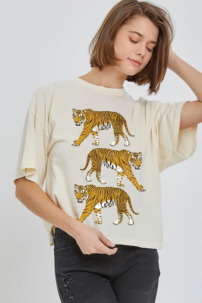 CTS-E3104 Retro Tigers Graphic Relaxed Crop Top $11