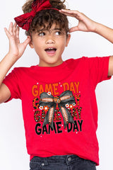 US3001Y-E3088Z Orange Black Football Game Day Bow Kids Tee $11