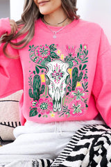 UL180-E3086 Western Floral Cow Skull Graphic Sweatshirt $20