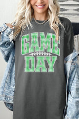 5000-E3128 Green Gingham Game Day Graphic Heavy Cotton Tee $9